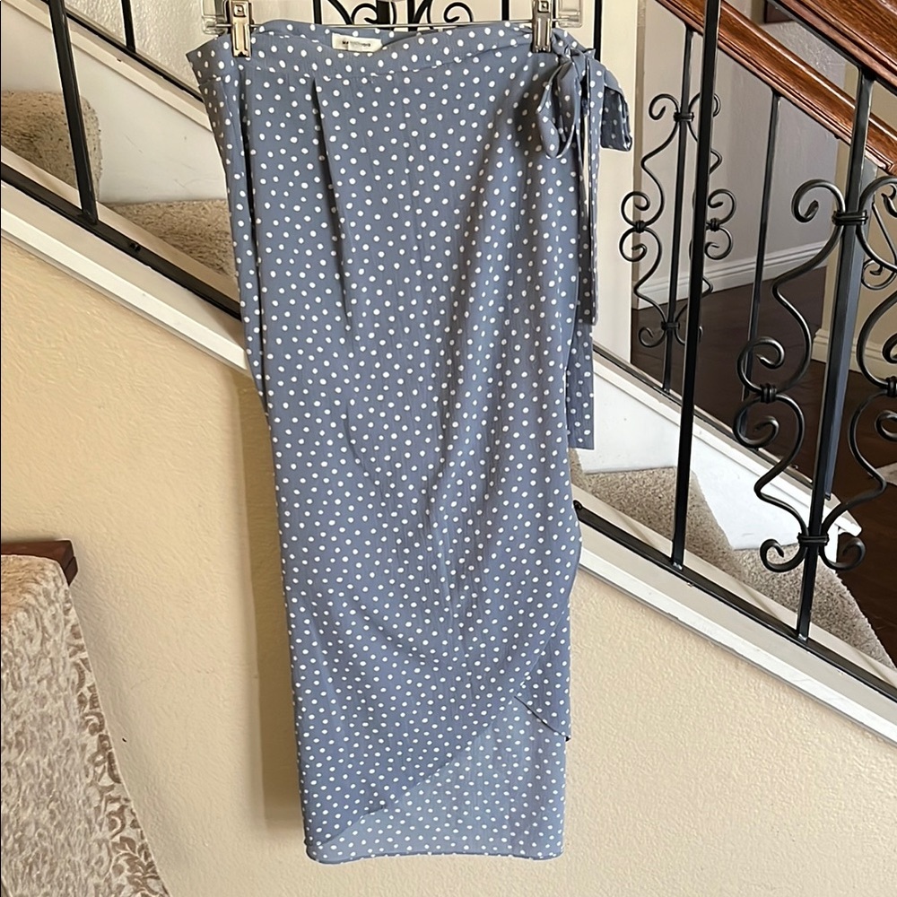 Max Studio Blue Polka Dot wrap Midi Skirt
